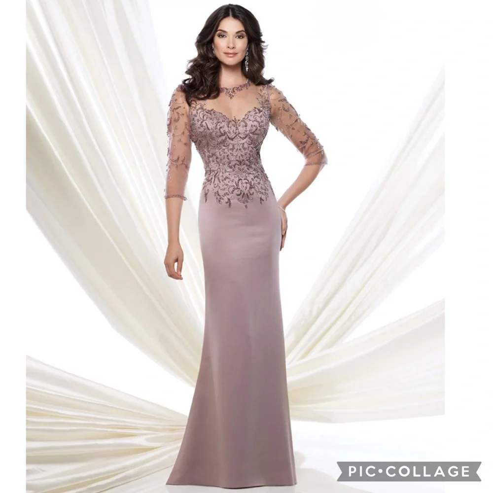 Montage by MonCheri 3/4 sleeves illusion hand beaded bodice gown - Picture 5 of 15